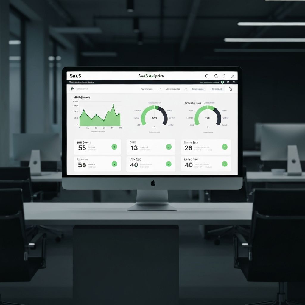 SaaS metrics dashboard showing MRR growth, churn rate, and LTV/CAC analysis